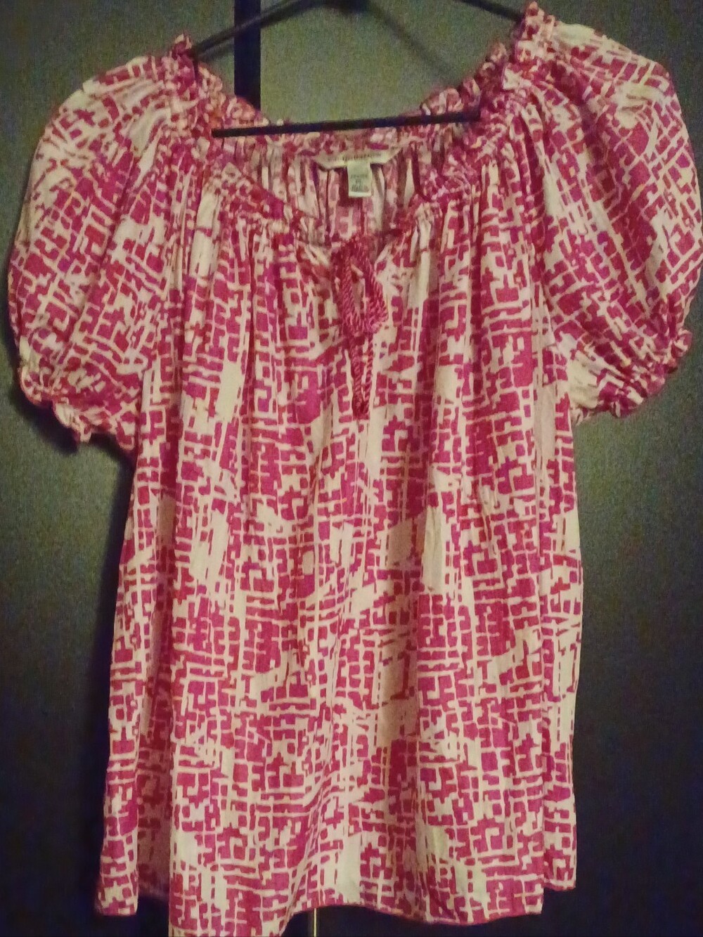 Croft & Barrow Pink and White Printed Peasant Blouse Women's PL